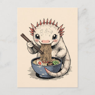 Carte Postale Axolotl mignon tendance mangeant des ramen japonai