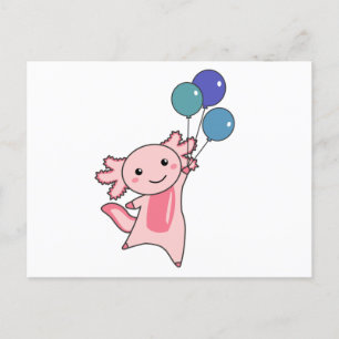 Carte Postale Axolotl Mouches D'Animal Douce Avec Ballons Vers L