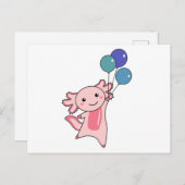 Carte Postale Axolotl Mouches D'Animal Douce Avec Ballons Vers L (Devant / Derrière)