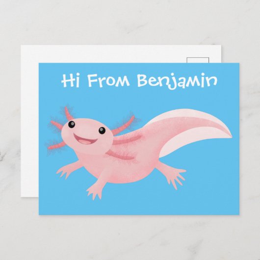Carte Postale Axolotl rose pâle (Devant / Derrière)