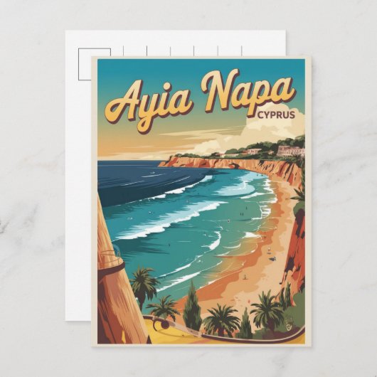 Carte Postale Ayia Napa Chypre, plage blanche Cadeaux méditerran (Devant / Derrière)