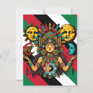Carte Postale Aztec Indian woMan princesse lune de soleil Art po