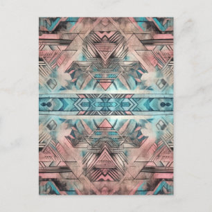Carte Postale Aztec Sud-Ouest Pastel Rose Et Bleu