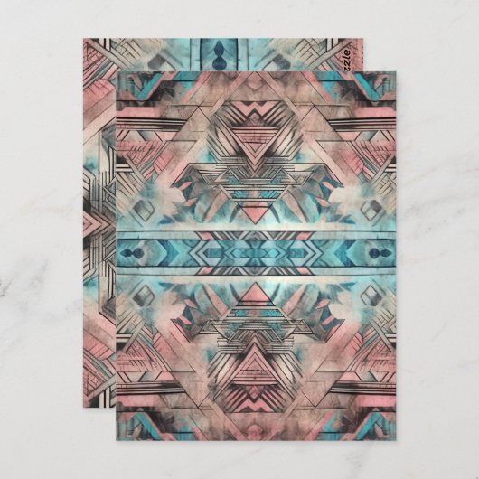 Carte Postale Aztec Sud-Ouest Pastel Rose Et Bleu (Devant / Derrière)