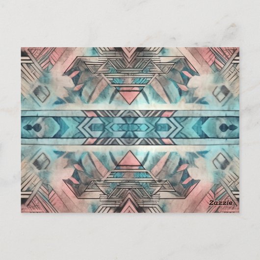 Carte Postale Aztec Sud-Ouest Pastel Rose Et Bleu (Dos)