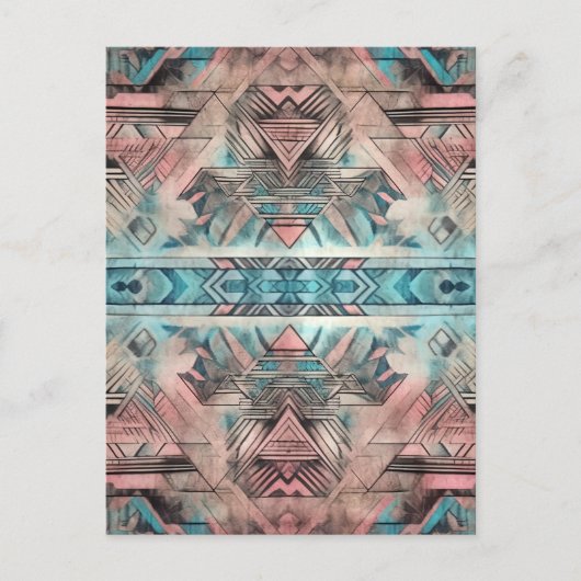 Carte Postale Aztec Sud-Ouest Pastel Rose Et Bleu (Devant)