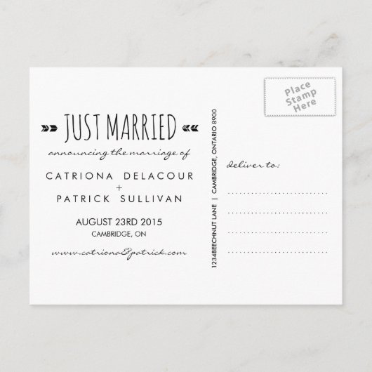 Carte postale Aztec Typography Just Married (Dos)