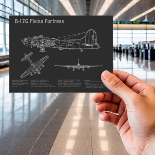 Carte Postale B-17 Forteresse volant - Plan directeur de l'avion