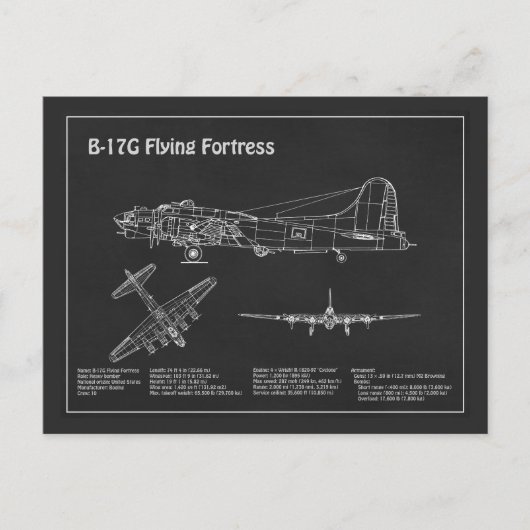 Carte Postale B-17 Forteresse volant - Plan directeur de l'avion (Devant)