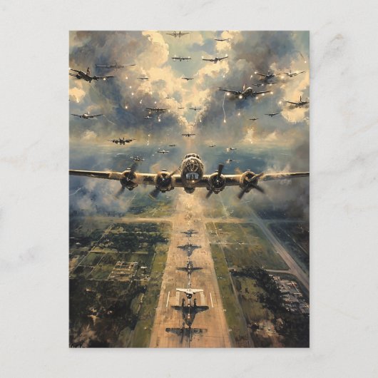 Carte Postale B-24 Bombardement d'une peinture de mission (Devant)