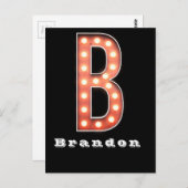 Carte Postale B Ampoule Marquee Monogram Personnalisée (Devant / Derrière)