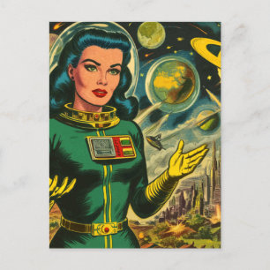 Carte Postale B.D. féminine de science-fiction vintage