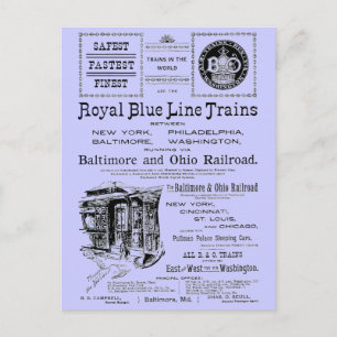 Carte Postale B+O Royal Blue Line Trains 1910