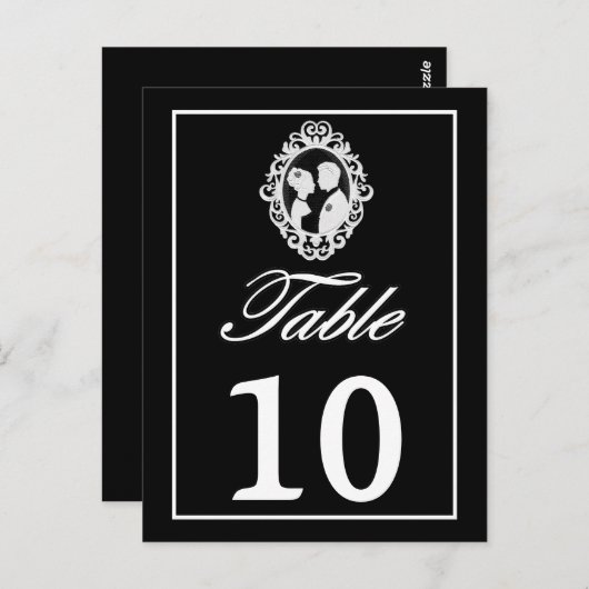 Carte Postale B&W Antique Ornate Silhouetté Bride & Groom Table (Devant / Derrière)