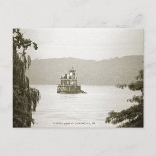 Carte postale B&W du phare Hudson-Athens, NY