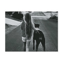 Carte postale B&W Girl and Dog