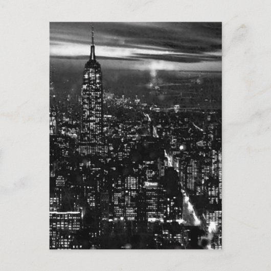 Carte Postale B&W New York City la nuit (Devant)
