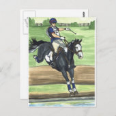 Carte Postale B&W Paint Horse XC dans l'eau Evasion (Devant / Derrière)