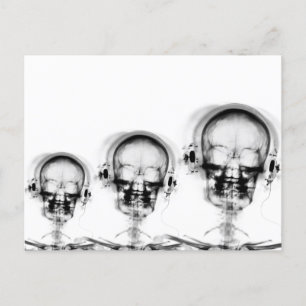 Carte Postale B&W X-Ray Vision Skeleton Music Skull Headphones
