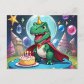 Carte Postale Babay T-Rex en cape devant le gâteau d'anniversair (Devant)