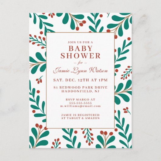 Carte Postale BABEAU SHOWER | Gui de Noël & houx (Devant)