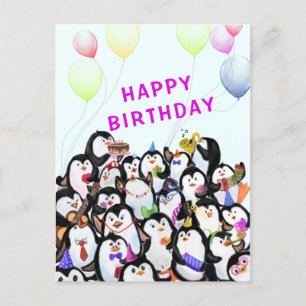 Carte Postale Baby Birthday Card Happy Penguins Party