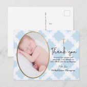 Carte Postale Baby Boy Blue Photo Baptême Merci (Devant / Derrière)