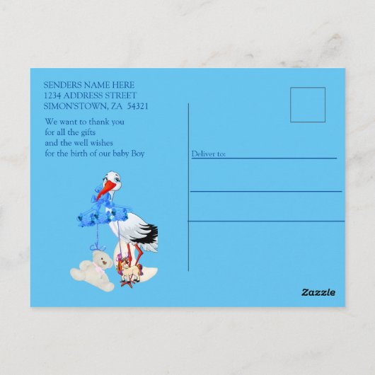 Carte Postale Baby Boy Bubbles & Unicorns (Dos)