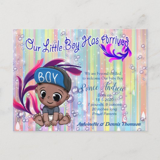 Carte Postale Baby Boy Bubbles & Unicorns (Devant)