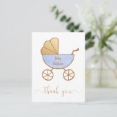 Carte Postale Baby Boy Douche Retro Carriage Blue Gold Merci (Debout devant)