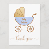 Carte Postale Baby Boy Douche Retro Carriage Blue Gold Merci (Devant)