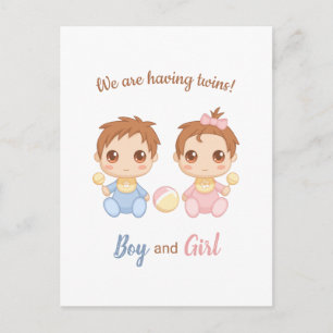 Carte Postale Baby Boy Girl Twins Faire-part