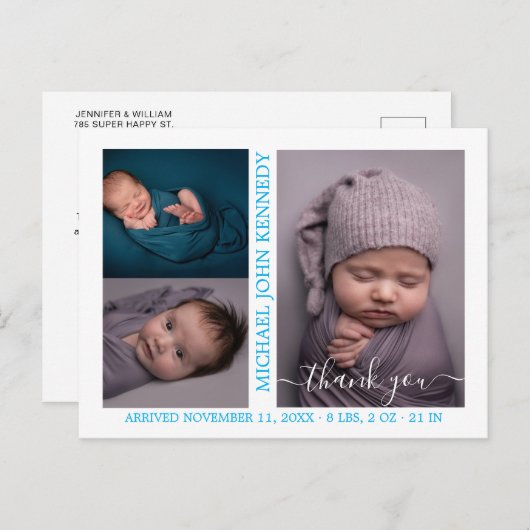 Carte Postale Baby Boy Photo Collage Script Faire-part de naissa (Devant / Derrière)