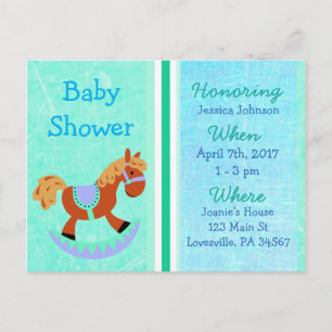 Carte Postale Baby Boy Rocking Horse Baby shower bleu Invitation