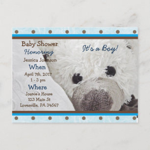 Carte Postale Baby Boy Teddy Bear Baby shower Invitation