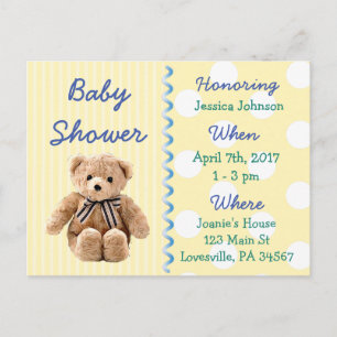 Carte Postale Baby Boy Teddy Bear Baby shower Invitation