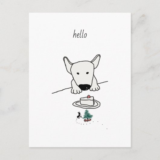 Carte Postale Baby Bull Terrier rencontre le premier ami (Devant)