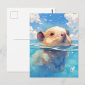 Carte Postale Baby Capybara Swimming in Deep Blue Ocean Water (Devant / Derrière)