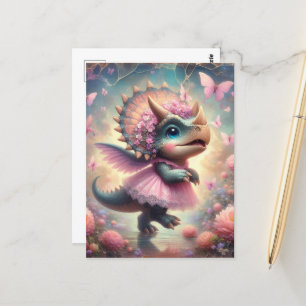 Carte Postale Baby Dino en robe rose