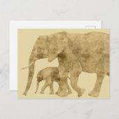 Carte Postale Baby Elephant avec c'est Mère (Devant / Derrière)
