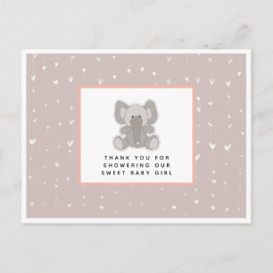 Carte Postale Baby Elephant cordes Coeurs Baby shower Merci