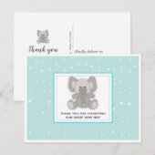 Carte Postale Baby Elephant cordes Coeurs Baby shower Merci (Devant / Derrière)