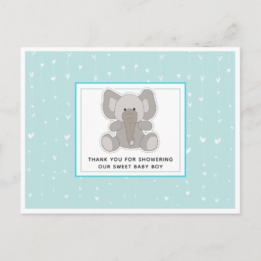 Carte Postale Baby Elephant cordes Coeurs Baby shower Merci (Devant)