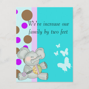 Carte Postale Baby Elephant Turquoise Brown et violet