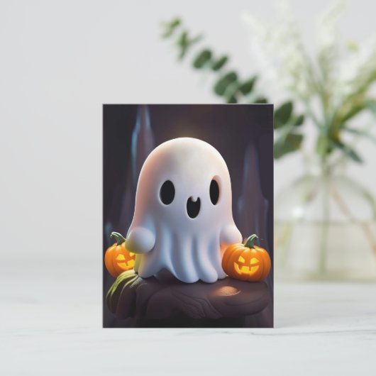 Carte Postale Baby Ghost Déplaisant mignon caractère Halloween (Debout devant)