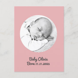 Carte Postale "Baby Girl Birth - Pink Photo & Name" personnalisé