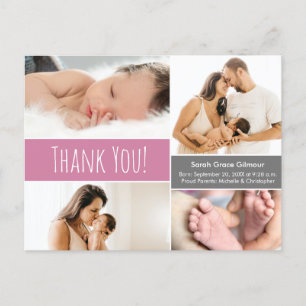 Carte Postale Baby Girl Modern Pink Photo Collage baby shower