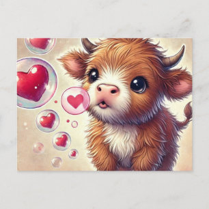 Carte Postale Baby Highland Vache Valentine avec bulles