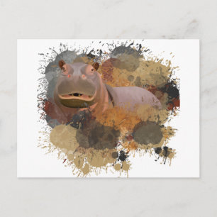 Carte Postale Baby Hippo Abstrait Paint Splatter Faune