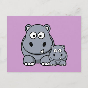 Carte Postale Baby Hippo Famille, Safari sauvage mignon